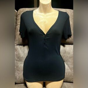 Victoria’s Secret Black SoSoft Modal Ribbed Henley Tee, Size Medium, BNWOT